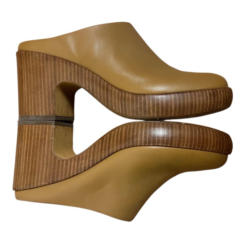 Vince Navina Leather Platform Clogs Tan Brown Block Heel Mule Minimalist — 9.5 - Picture 14 of 16